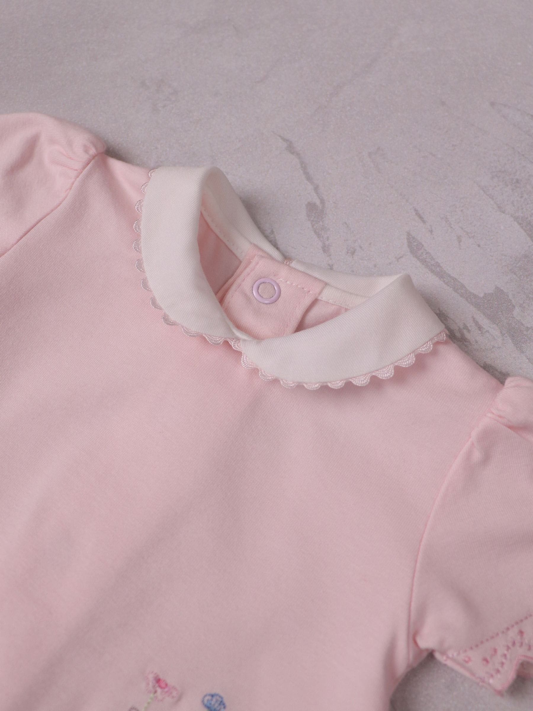 Emile Et Rose Pink Louise Stretch Romper With Floral Embroidery Pockets & Collar image 5