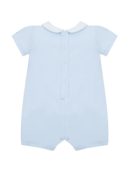 Emile Et Rose Blue Lawrence Romper With Mock Smock Embroidered Panel & Collar image 3