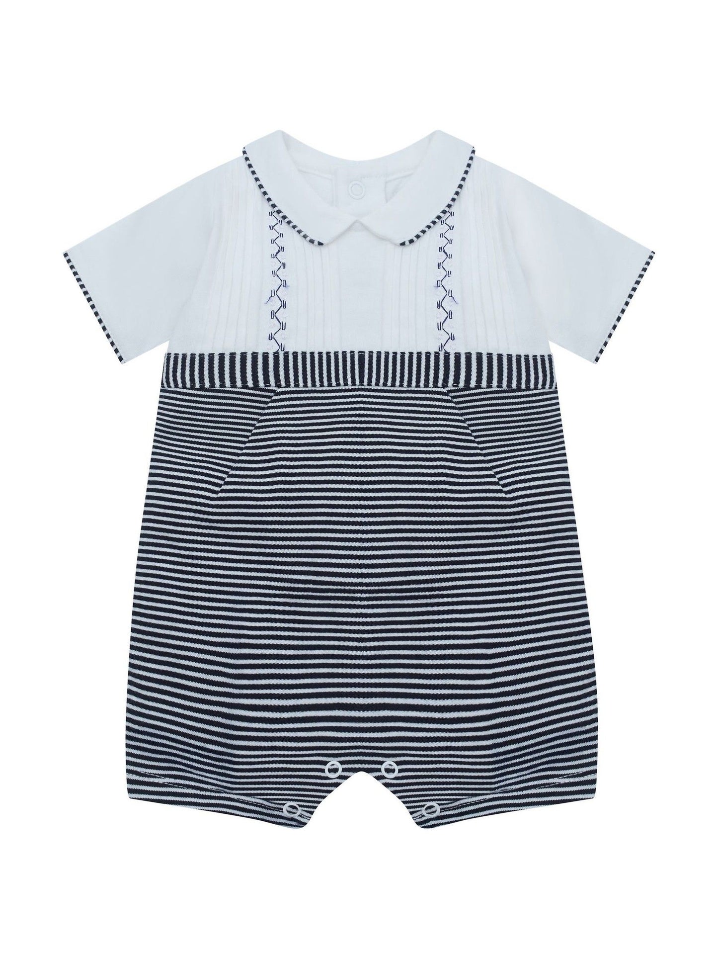 Emile Et Rose Blue Leo Pleated Embroidered Yoke Stripe Lower & Collar Romper image 2