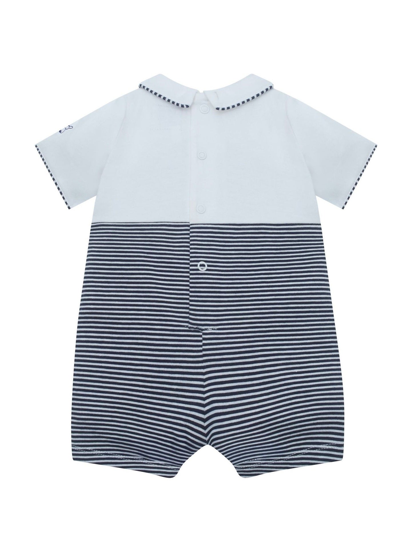 Emile Et Rose Blue Leo Pleated Embroidered Yoke Stripe Lower & Collar Romper image 3