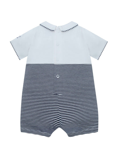 Emile Et Rose Blue Leo Pleated Embroidered Yoke Stripe Lower & Collar Romper image 3