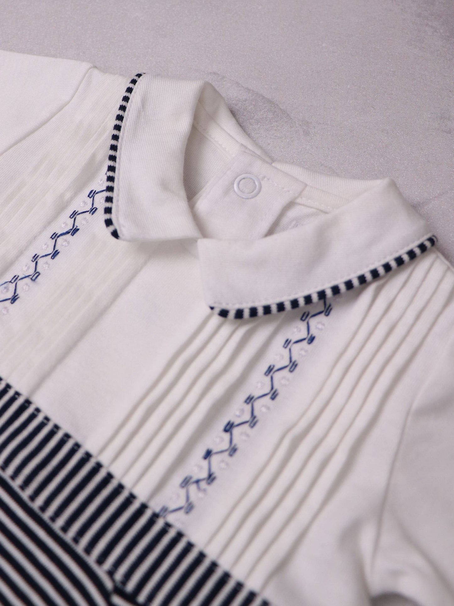 Emile Et Rose Blue Leo Pleated Embroidered Yoke Stripe Lower & Collar Romper image 4