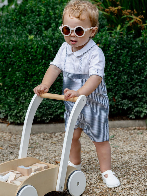 Emile Et Rose Blue Leo Pleated Embroidered Yoke Stripe Lower & Collar Romper image 1