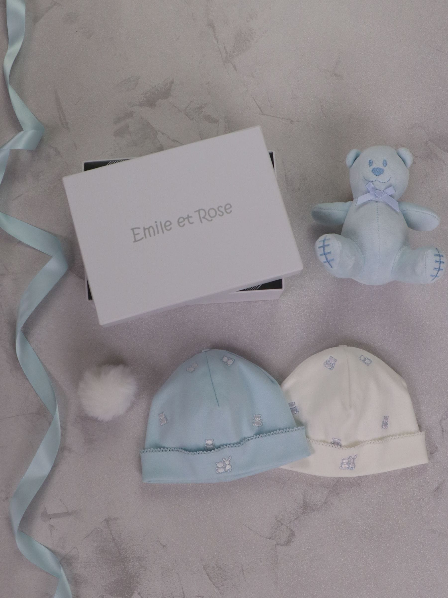 Emile Et Rose Blue Linden Two Hat Gift Set With Embroidered Teddy & Toy image 1
