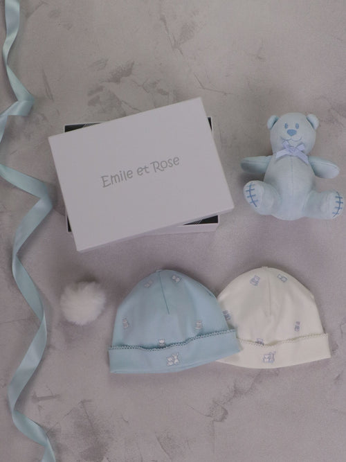 Emile Et Rose Blue Linden Two Hat Gift Set With Embroidered Teddy & Toy image 1