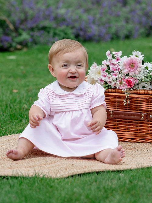Emile Et Rose Pink Lucia Dress With Pleated Yoke & Embroidered Floral Scallop Collar image 1