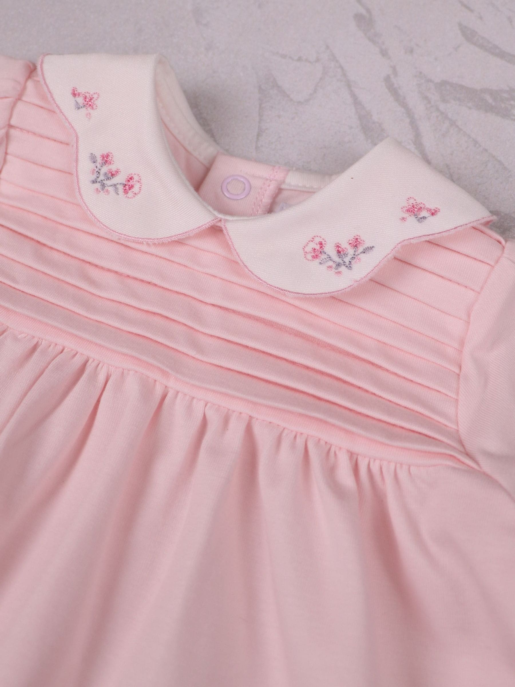 Emile Et Rose Pink Lucia Dress With Pleated Yoke & Embroidered Floral Scallop Collar image 4