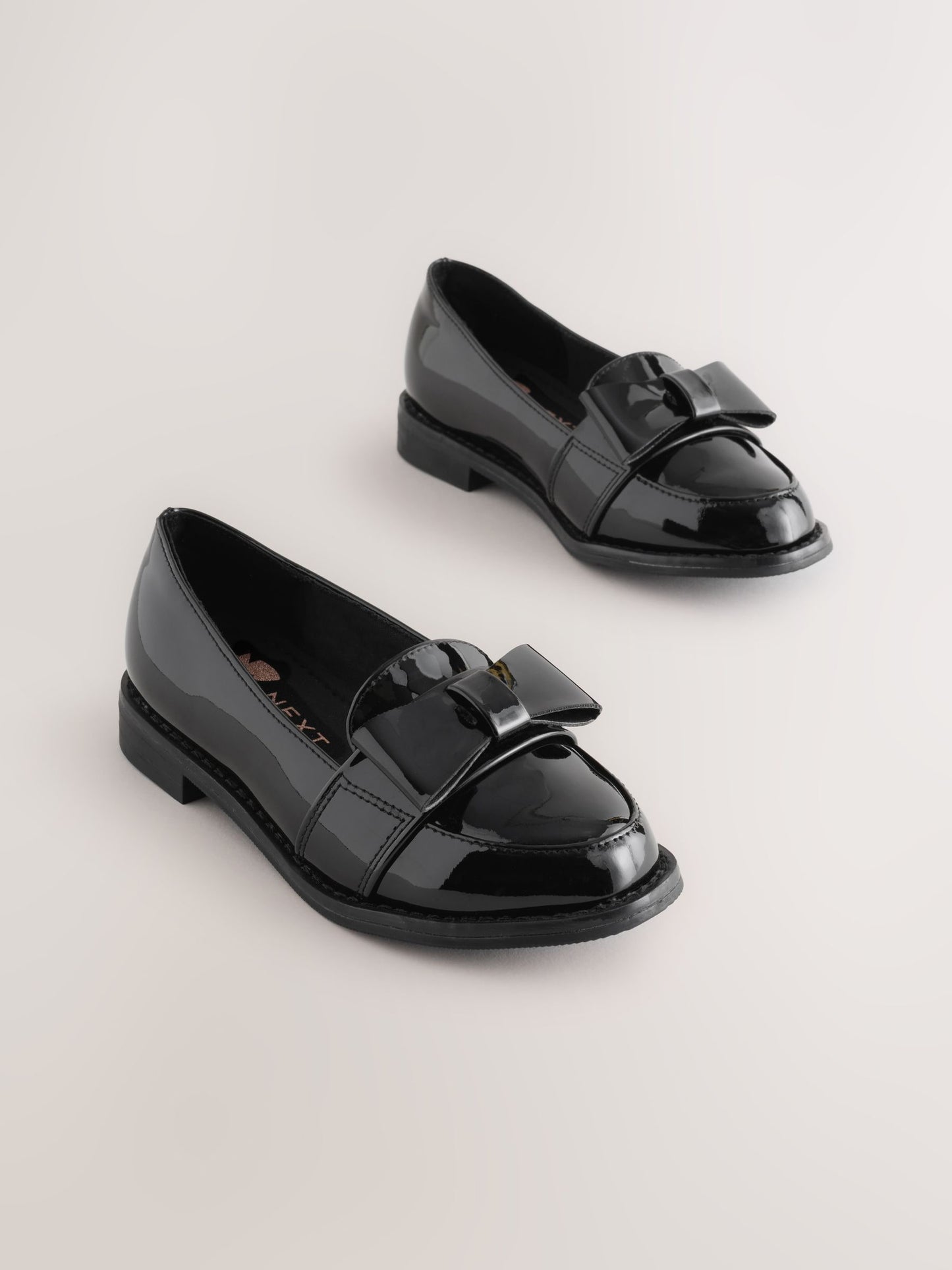 Black Patent School Bow Loafers image 1