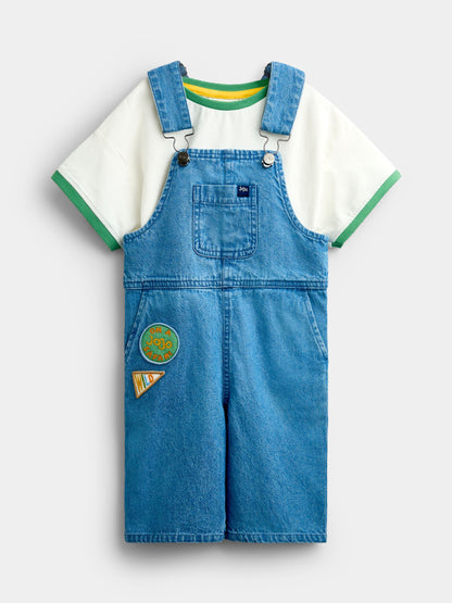 Dsiney Kidz - JoJo Maman Bébé Blue Safari 2-Piece Badge Dungaree & T-Shirt Set image 1
