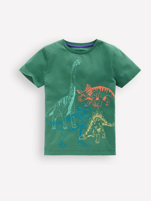 Boden Green Dinosaur Linear Stitch T-Shirt image 1