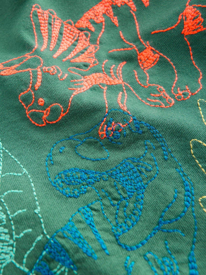 Boden Green Dinosaur Linear Stitch T-Shirt image 3