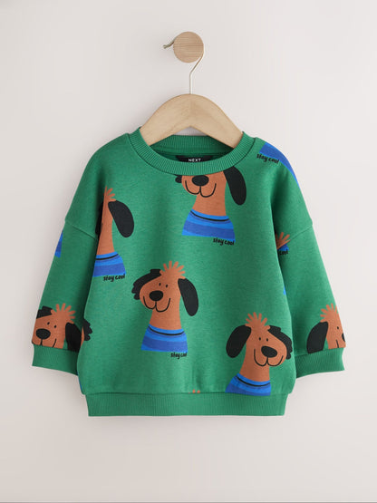 Dsiney Kidz - Green All Over Printed Crew Neck Sweat Top (3mths-7yrs) image 1