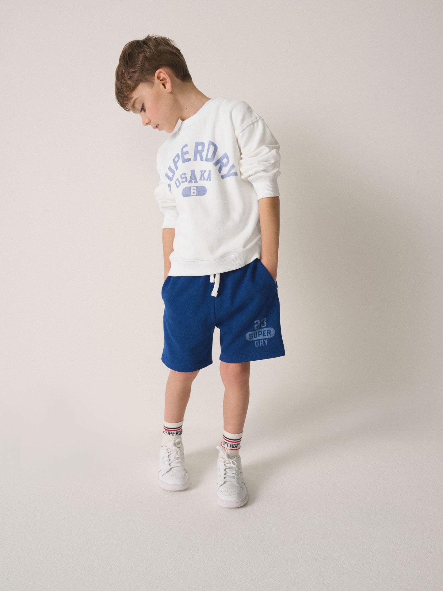Superdry White/Blue Sweat Top and Shorts Set image 1