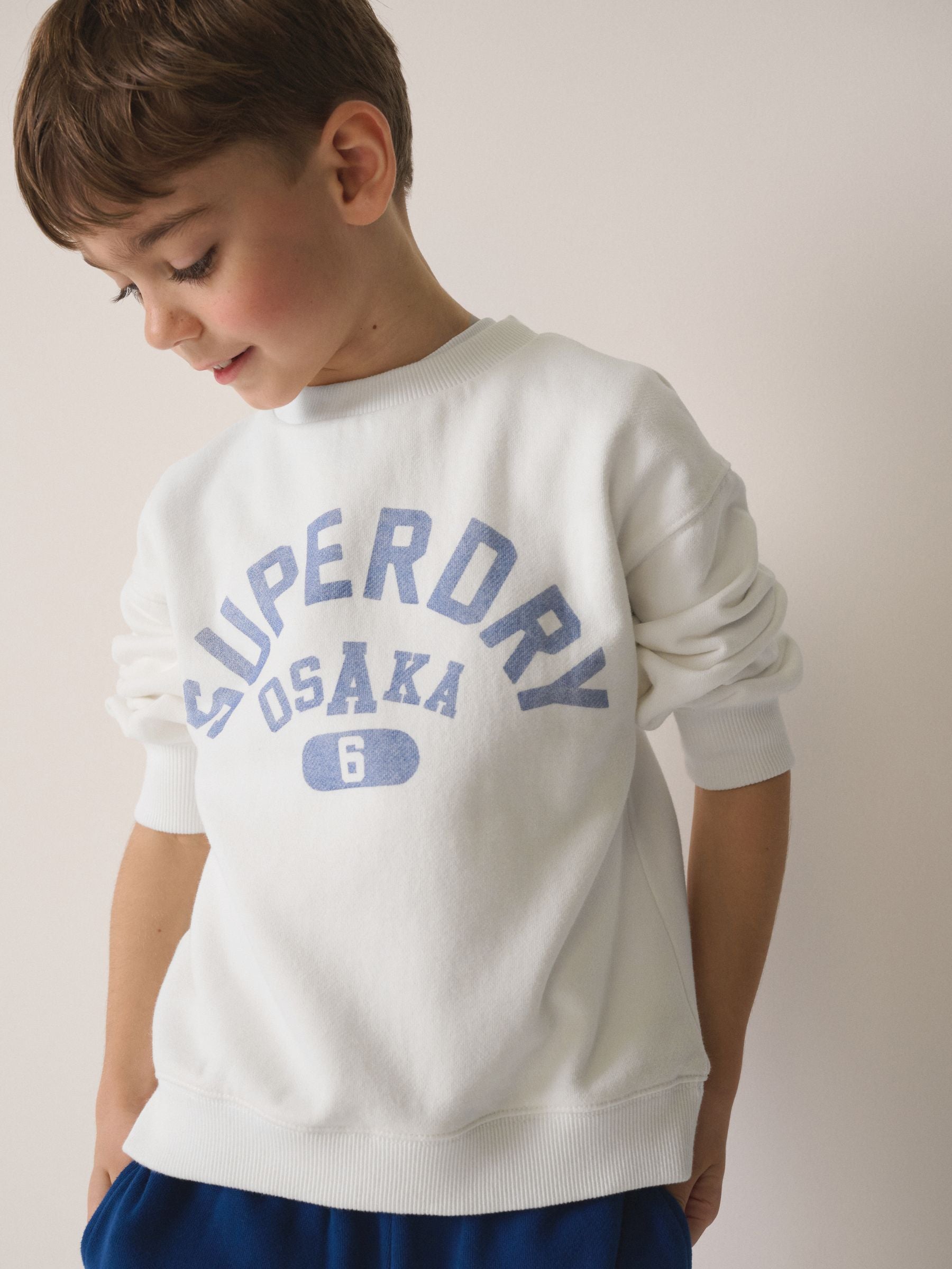 Superdry White/Blue Sweat Top and Shorts Set image 2