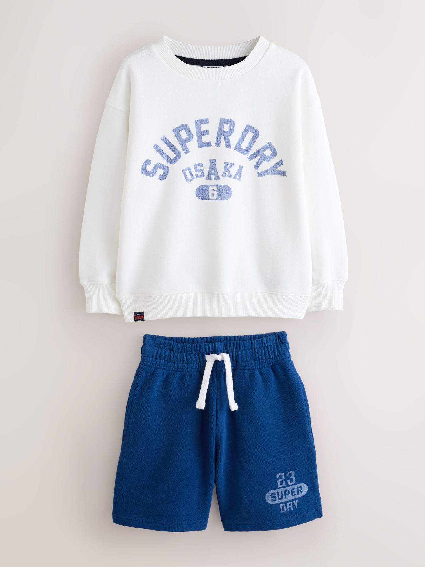 Superdry White/Blue Sweat Top and Shorts Set image 5