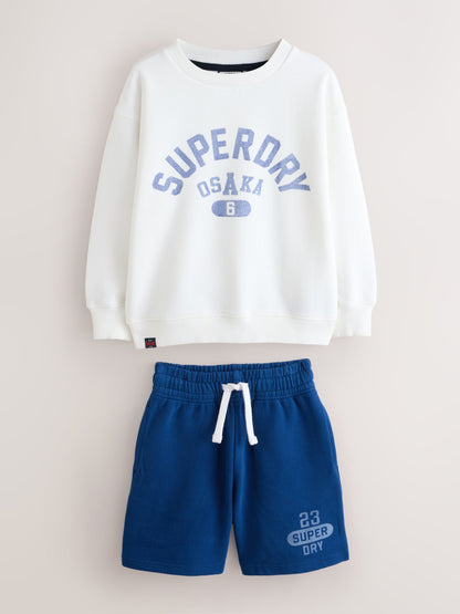 Superdry White/Blue Sweat Top and Shorts Set image 5