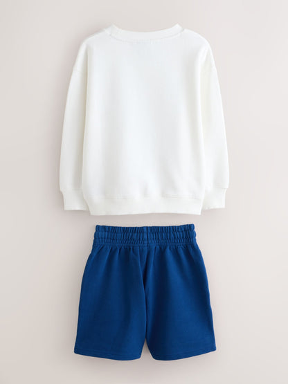 Superdry White/Blue Sweat Top and Shorts Set image 6