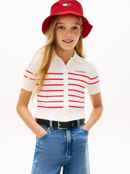 Tommy Hilfiger Red Logo Embroidery Short Sleeve Polo Cardigan - image 1