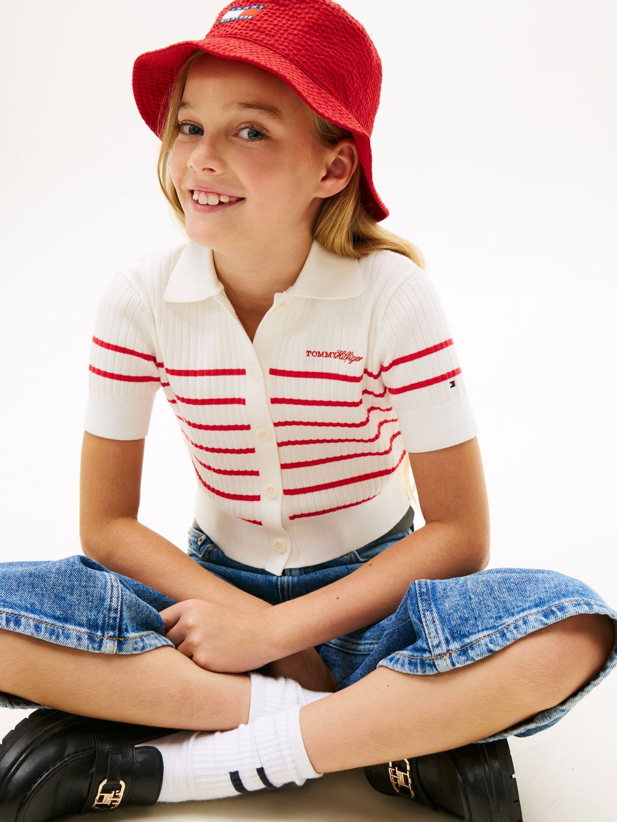 Tommy Hilfiger Red Logo Embroidery Short Sleeve Polo Cardigan - image 4