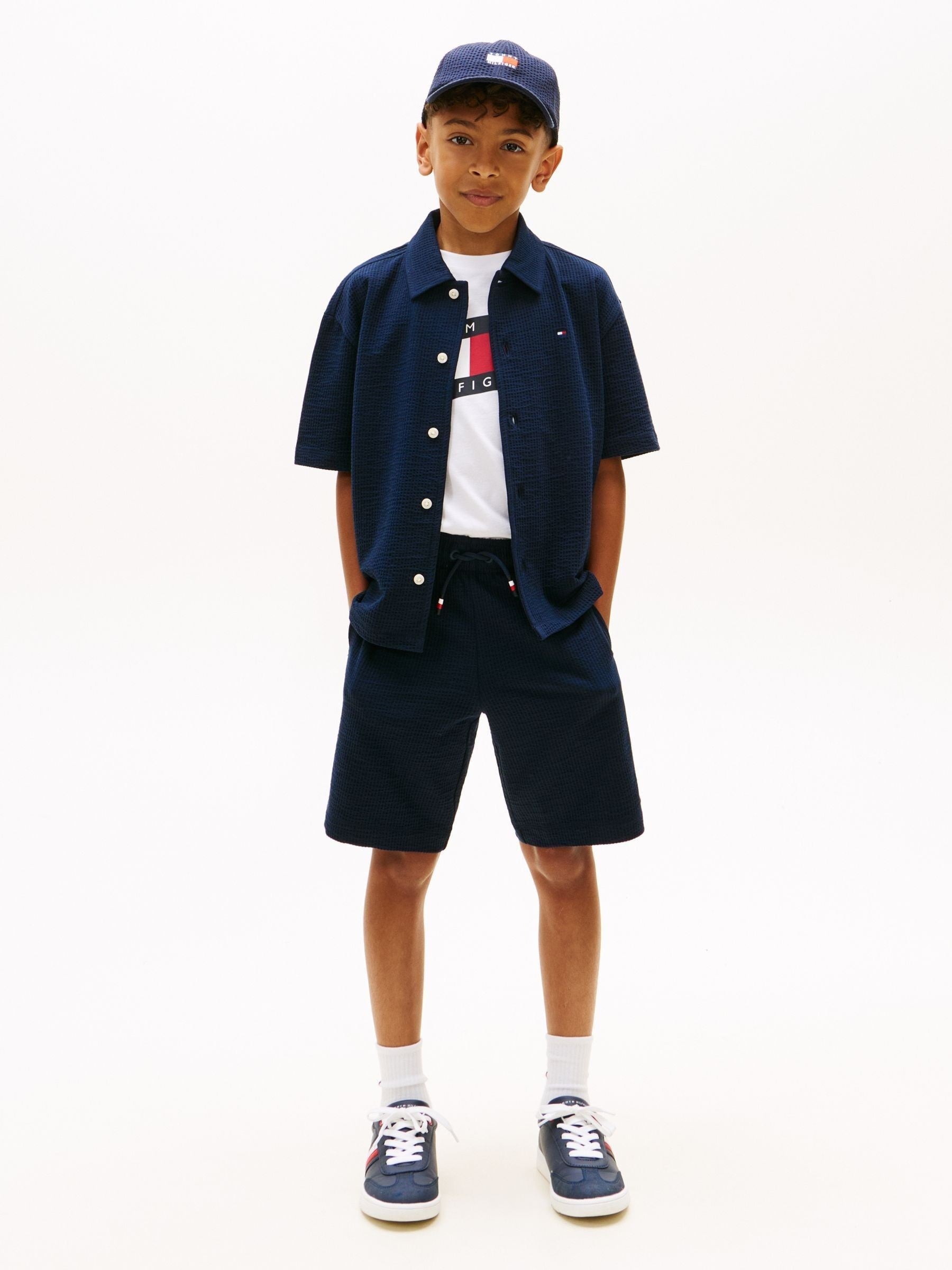 Dsiney Kidz - Tommy Hilfiger Blue Jersey Seersucker Sweat Shorts image 2