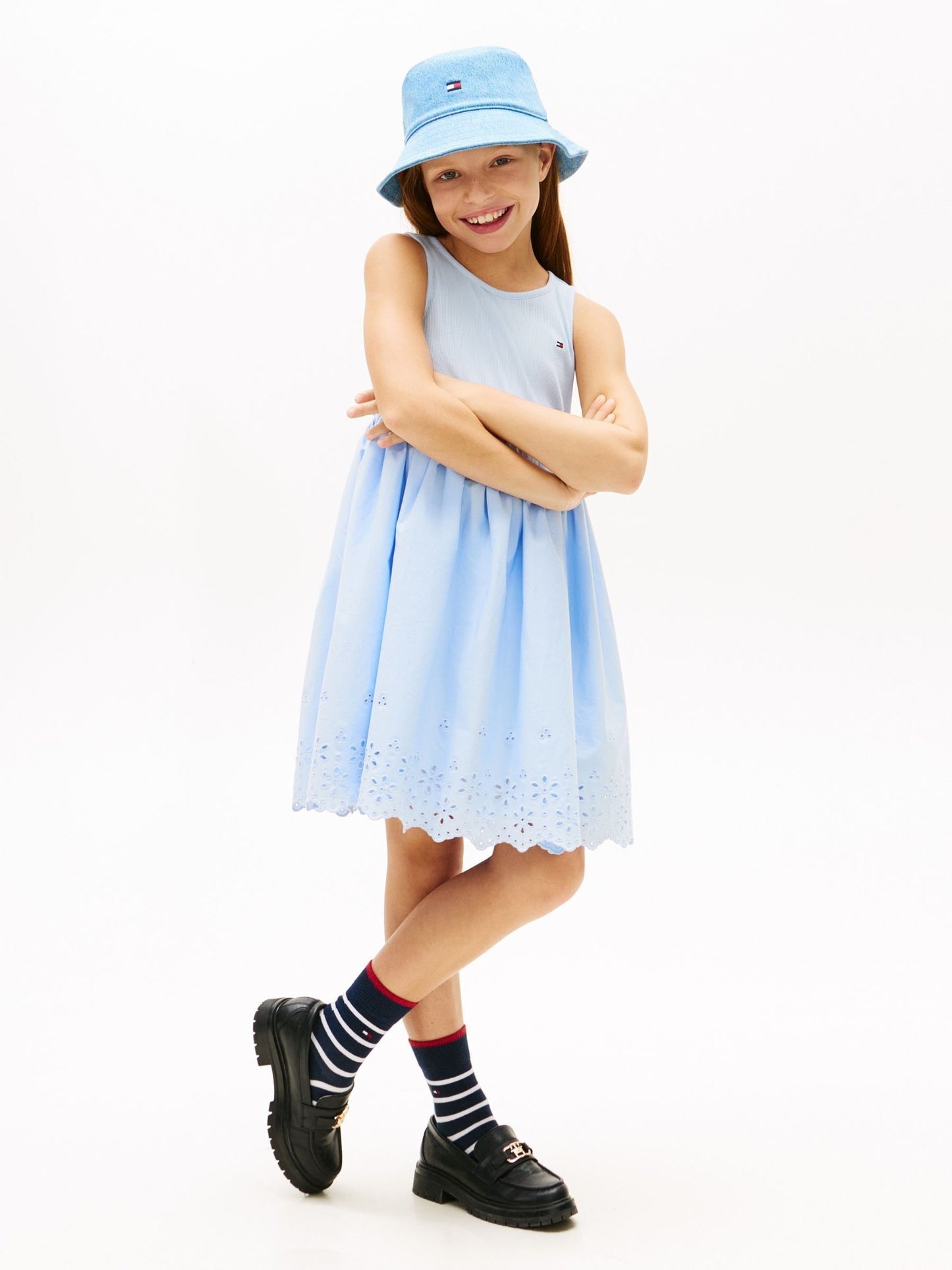 Tommy Hilfiger Light Blue Broderie Anglaise Sleeveless Dress image 3