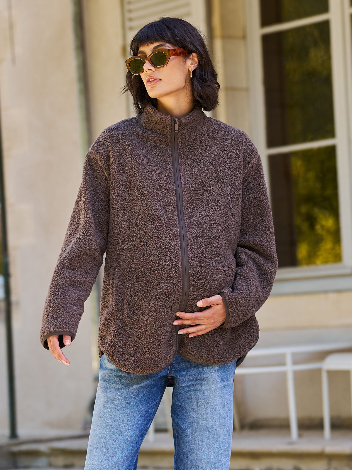 Seraphine Brown Borg Maternity & Baby-Wearing 3-in-1 Fleece Jacket - image 5