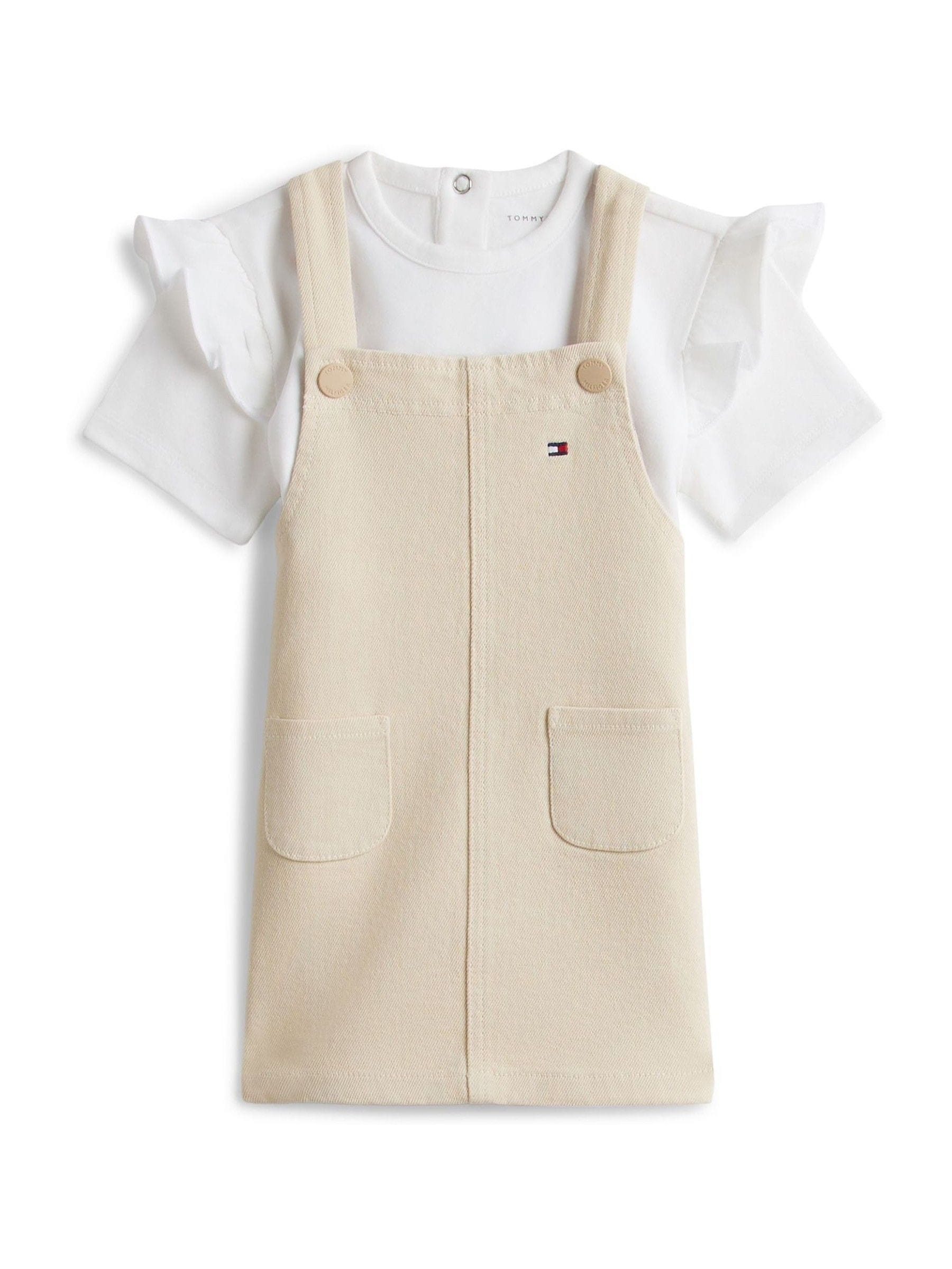Tommy Hilfiger Natural Essential Dungaree Dress And T-Shirt Set image 1
