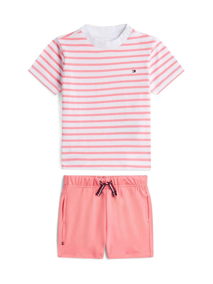 Tommy Hilfiger Pink Essential Stripe T-Shirt And Shorts Set image 1