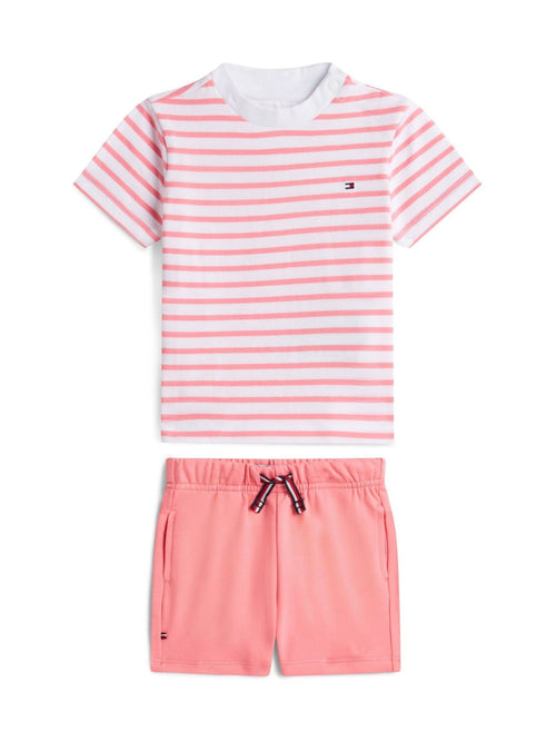 Tommy Hilfiger Pink Essential Stripe T-Shirt And Shorts Set image 1