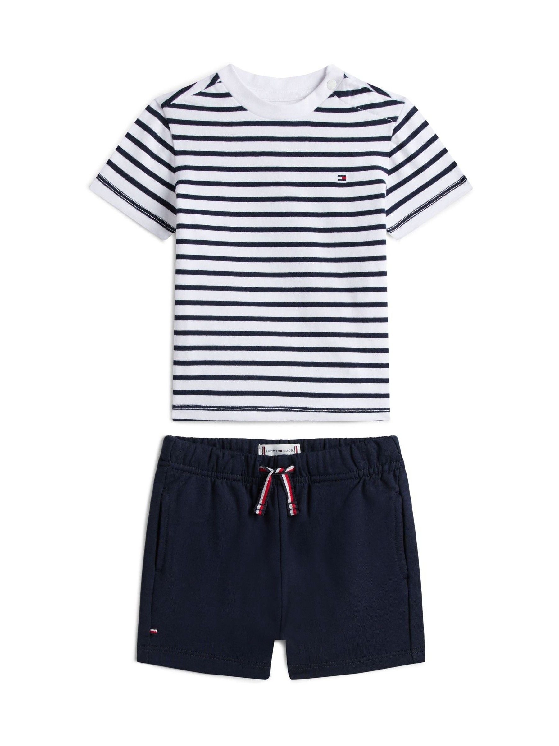 Tommy Hilfiger Blue Essential Stripe T-Shirt And Shorts Set image 1
