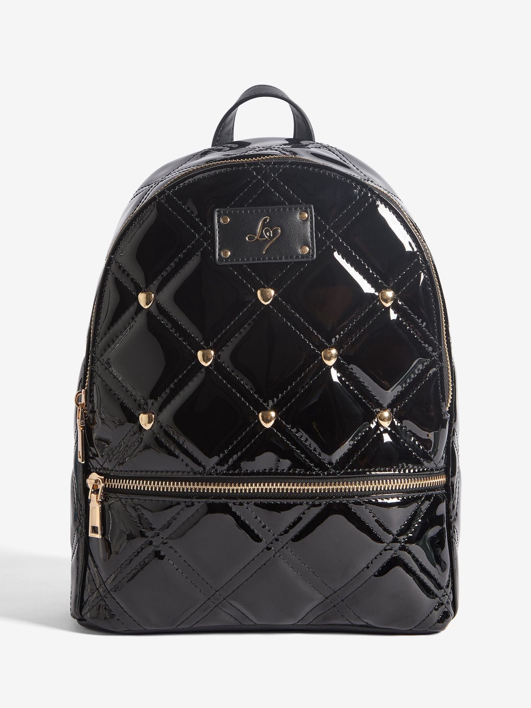 Lipsy Black Patent Studded School Back Pack image 1