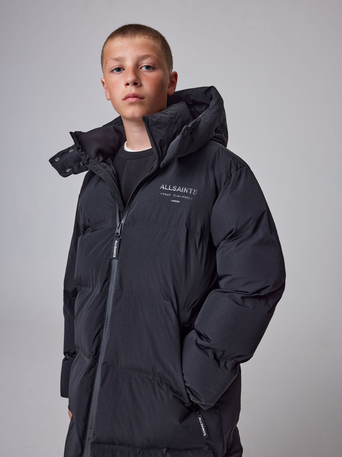 smALLSAINTS Black Longline Underground Logo Padded Coat - image 1