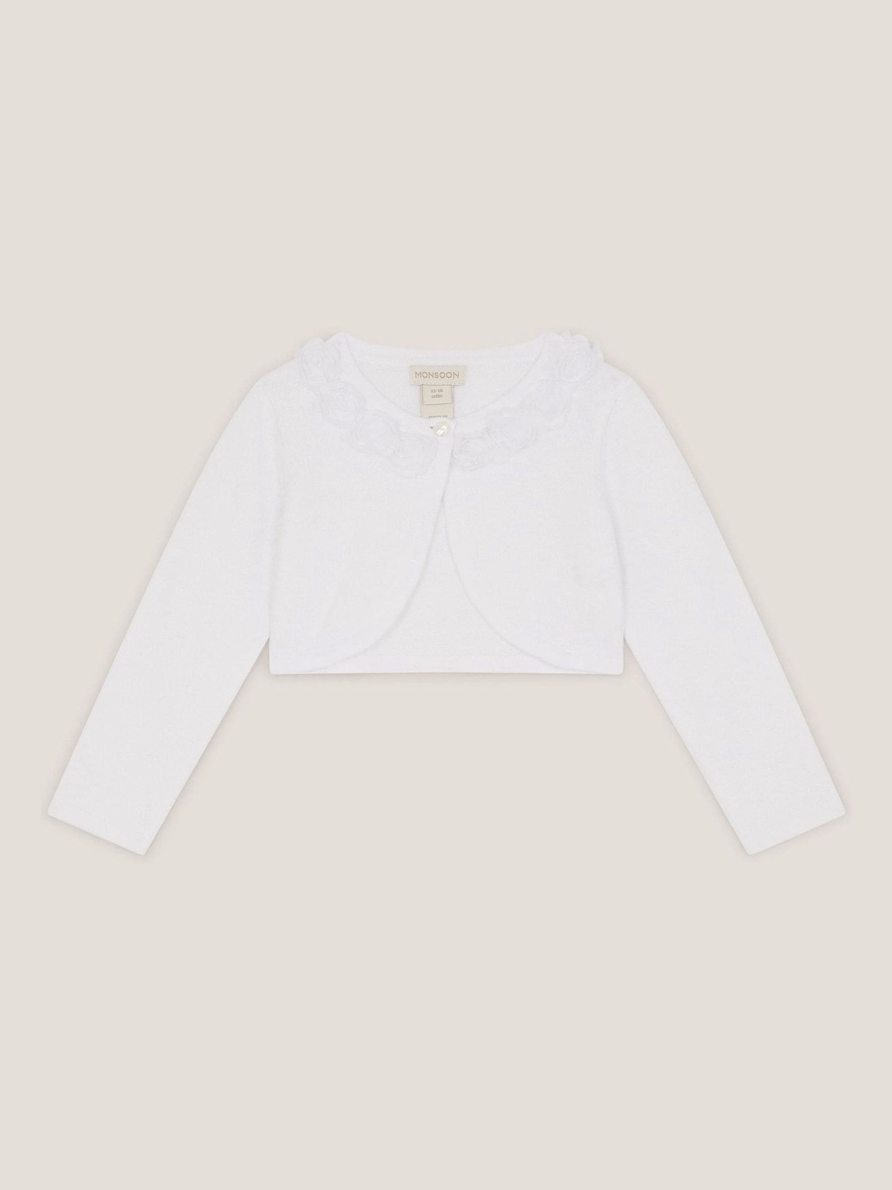 Monsoon White Baby Ottilie Appliqué Rose Cardigan image 1