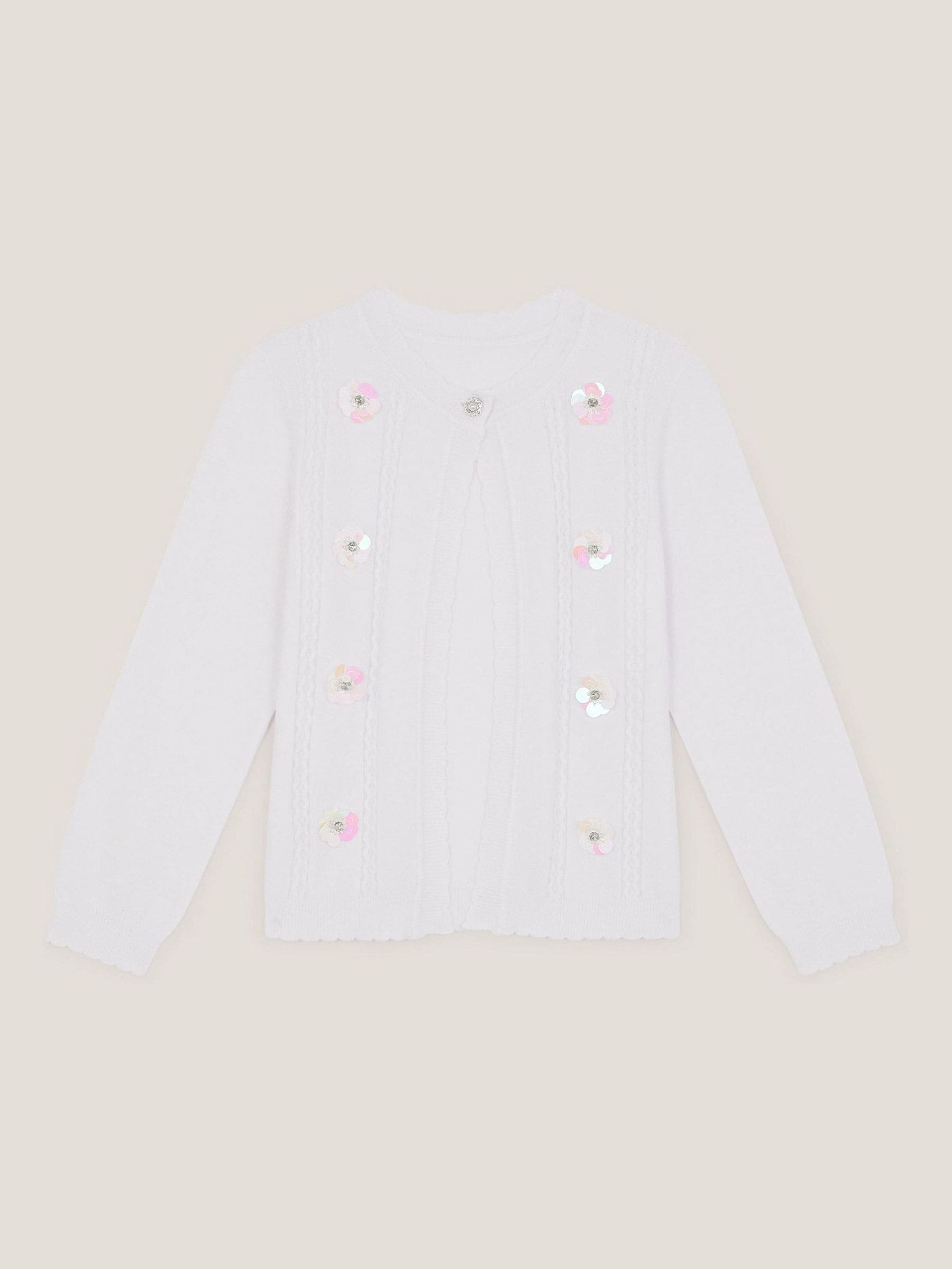 Monsoon White Sparkle Cable Knit Cardigan image 1