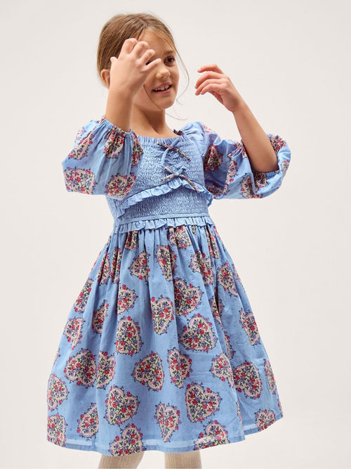Monsoon Blue Floral Heart Long Sleeve Smocked Dress image 1