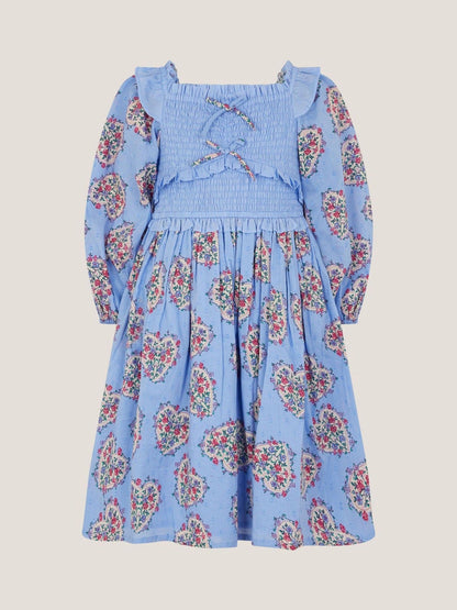 Monsoon Blue Floral Heart Long Sleeve Smocked Dress image 2