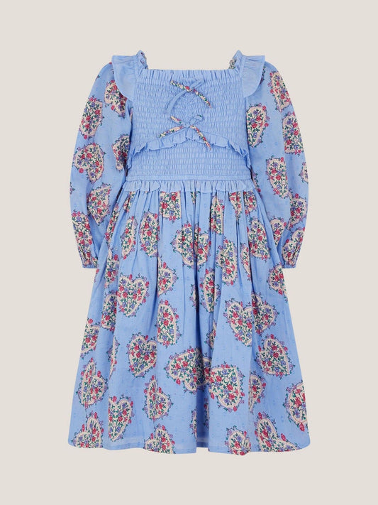 Monsoon Blue Floral Heart Long Sleeve Smocked Dress image 2
