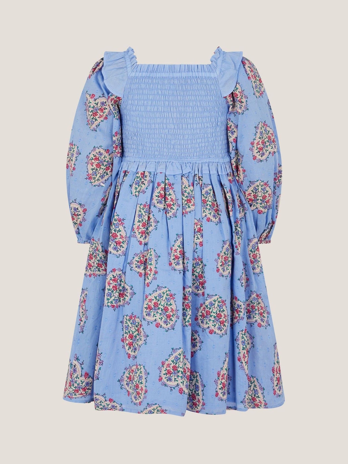 Monsoon Blue Floral Heart Long Sleeve Smocked Dress image 3