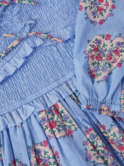 Monsoon Blue Floral Heart Long Sleeve Smocked Dress image 4