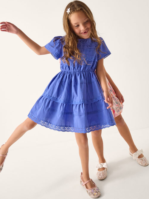 Monsoon Blue Broderie Tiered Dress image 1
