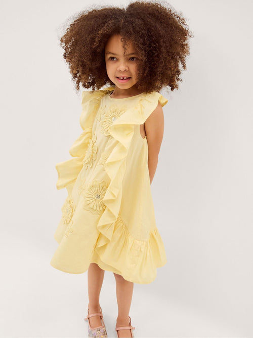 Monsoon Yellow Appliqué Flower Ruffle Dress image 1