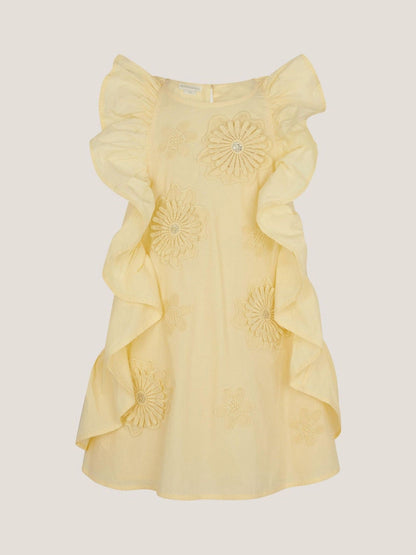 Monsoon Yellow Appliqué Flower Ruffle Dress image 2