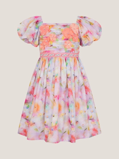 Monsoon Pink Floral Broderie Puff Sleeve Party Dress image 2