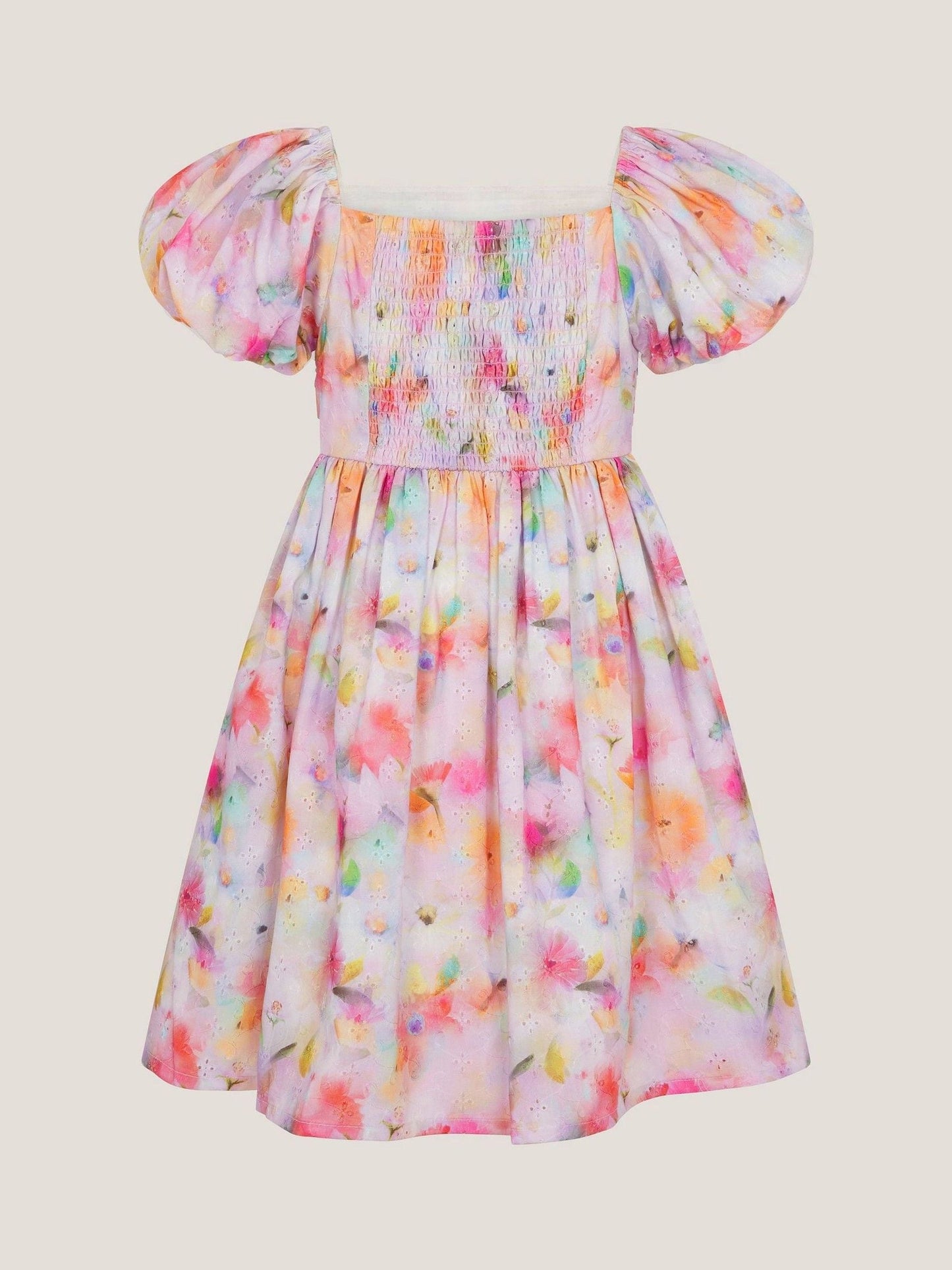 Monsoon Pink Floral Broderie Puff Sleeve Party Dress image 3