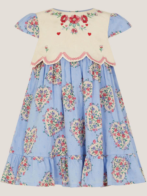 Monsoon Blue Baby Heart Print Embroidered Panel Dress image 1