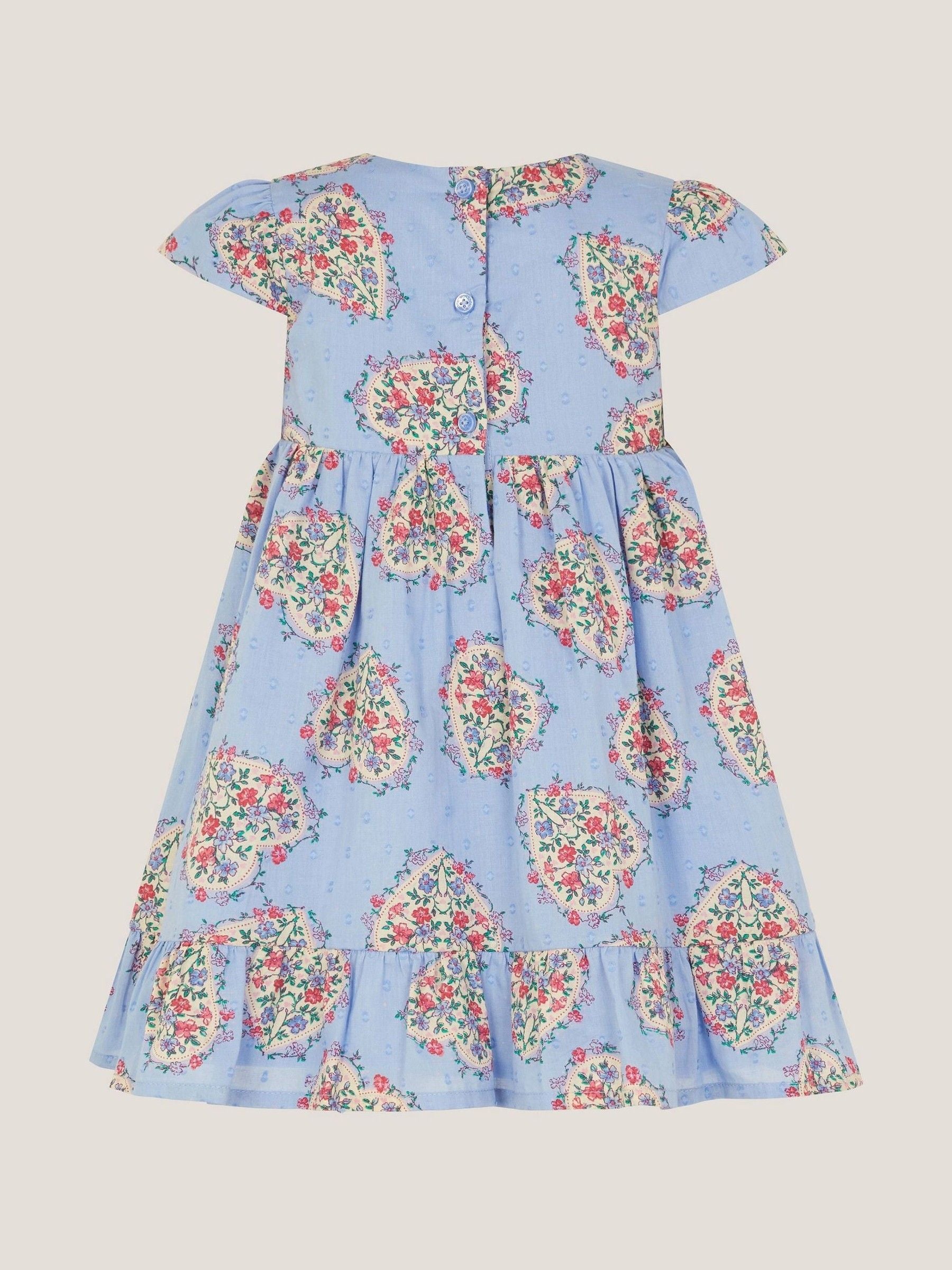 Monsoon Blue Baby Heart Print Embroidered Panel Dress image 2