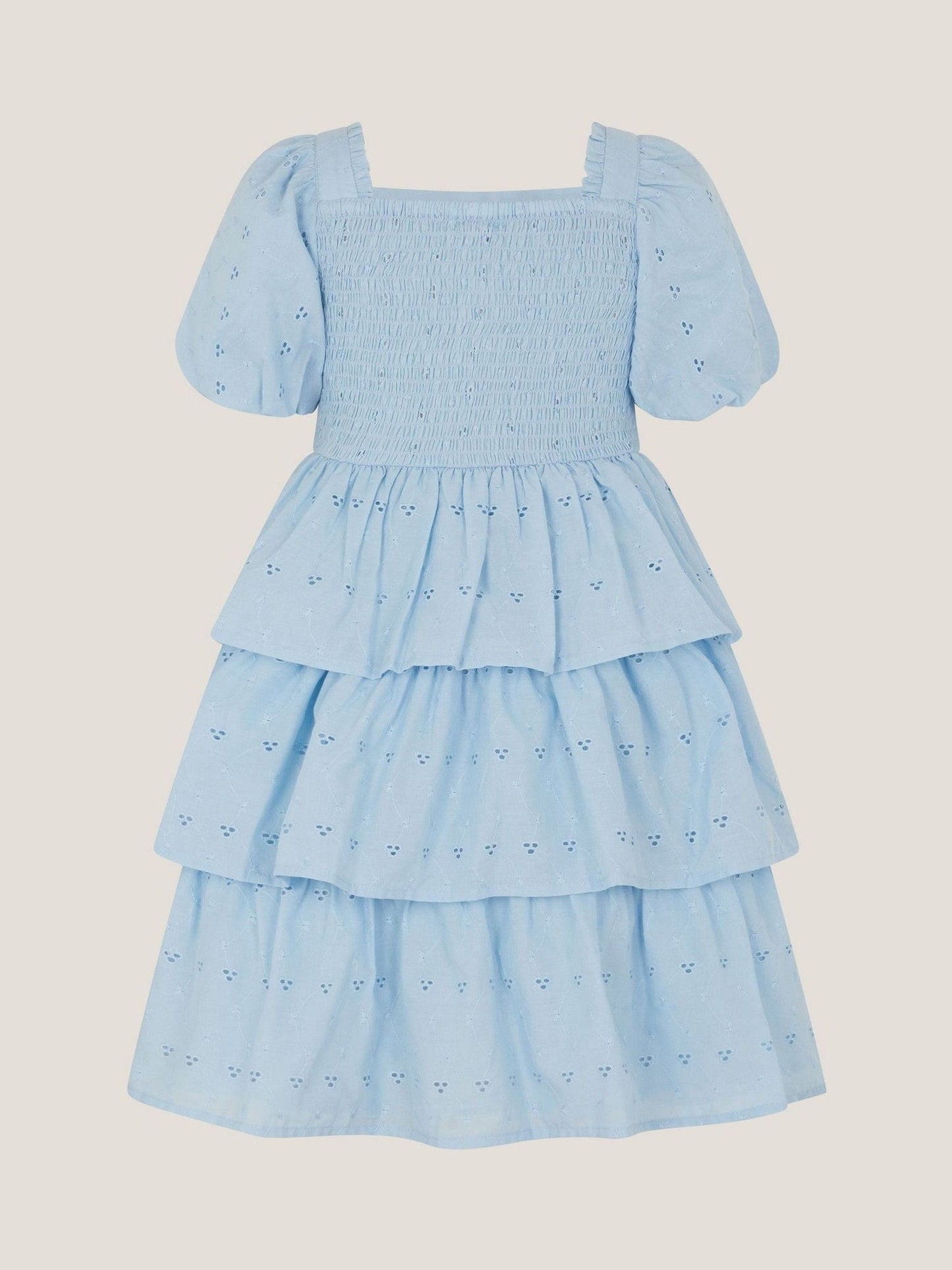 Monsoon Blue Floral Broderie Puff Sleeve Tiered Dress image 2