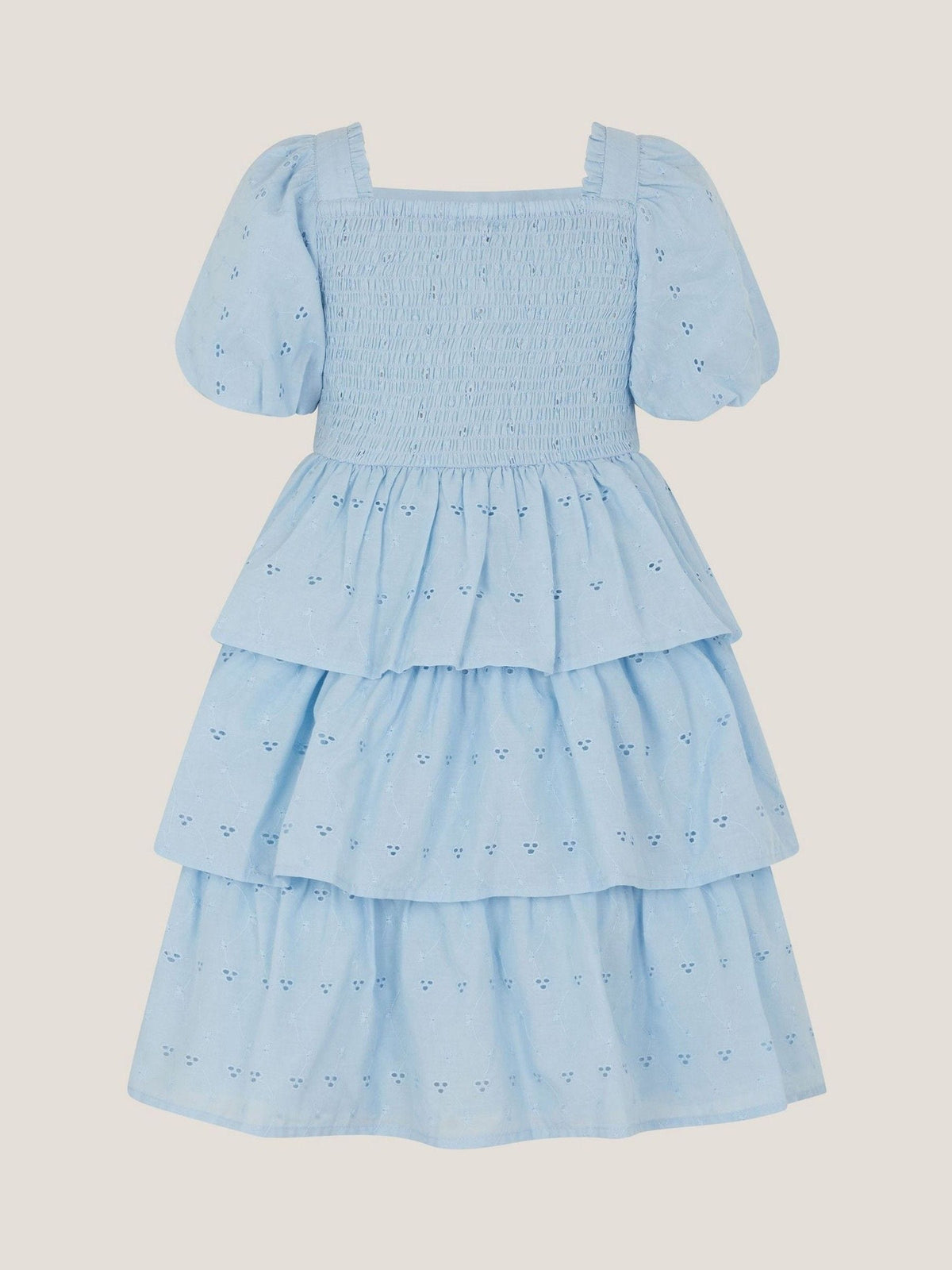 Monsoon Blue Floral Broderie Puff Sleeve Tiered Dress image 2