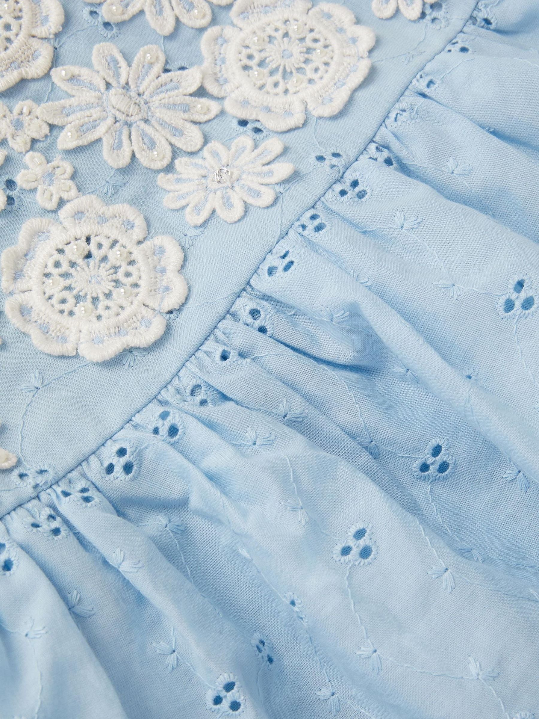 Monsoon Blue Floral Broderie Puff Sleeve Tiered Dress image 3