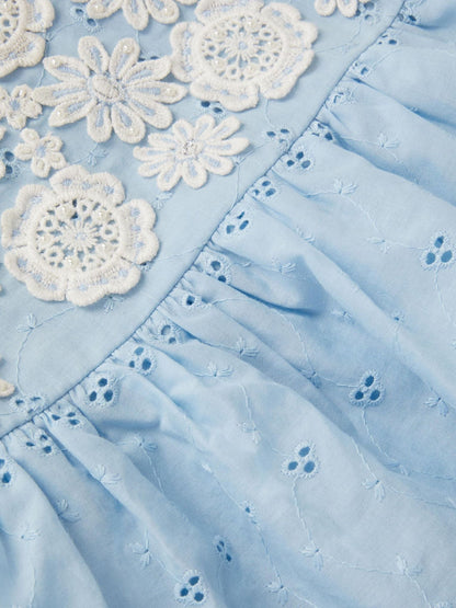 Monsoon Blue Floral Broderie Puff Sleeve Tiered Dress image 3